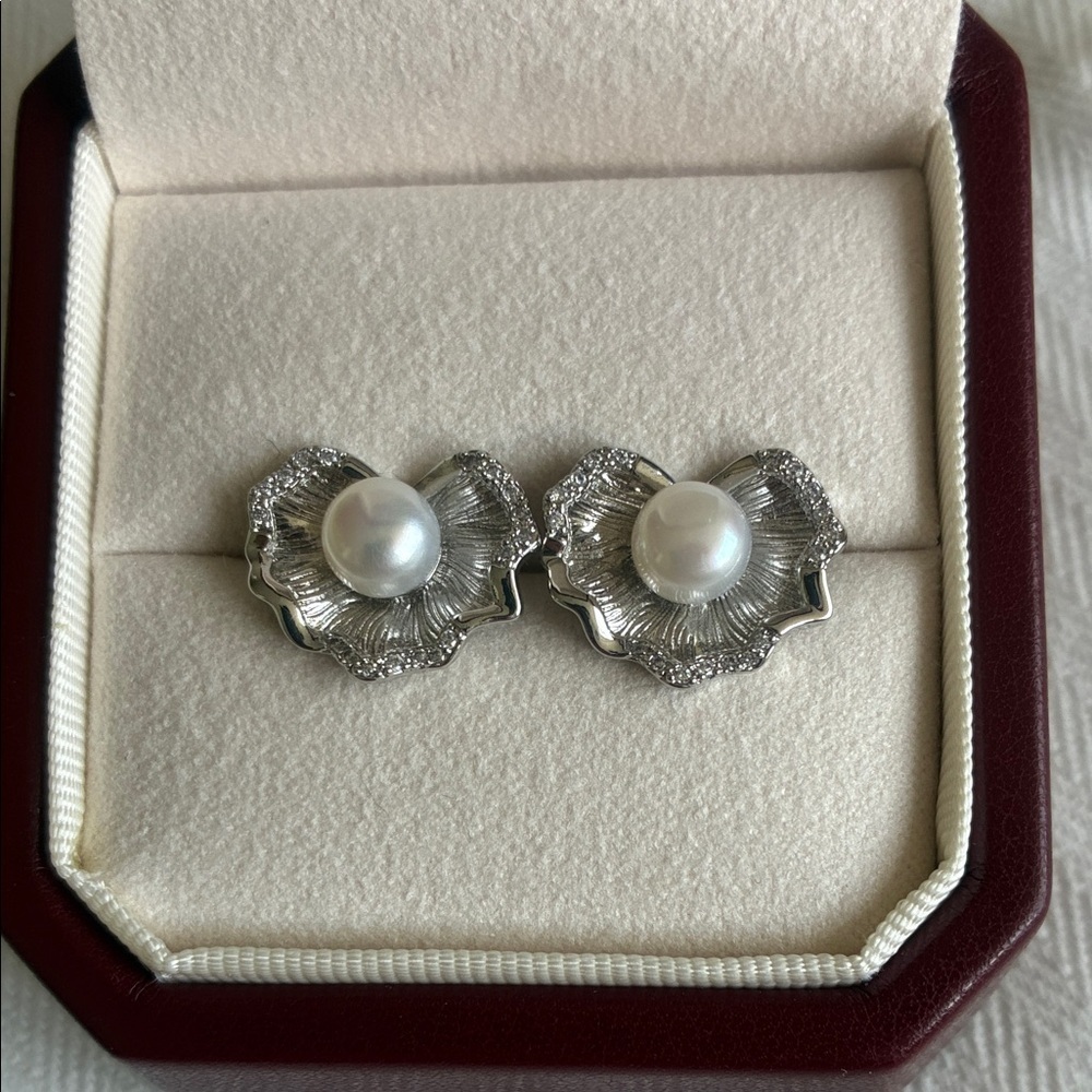 Silver Pearl Earrings | Sterling Silver Posts | Christmas Holiday Gift for Her